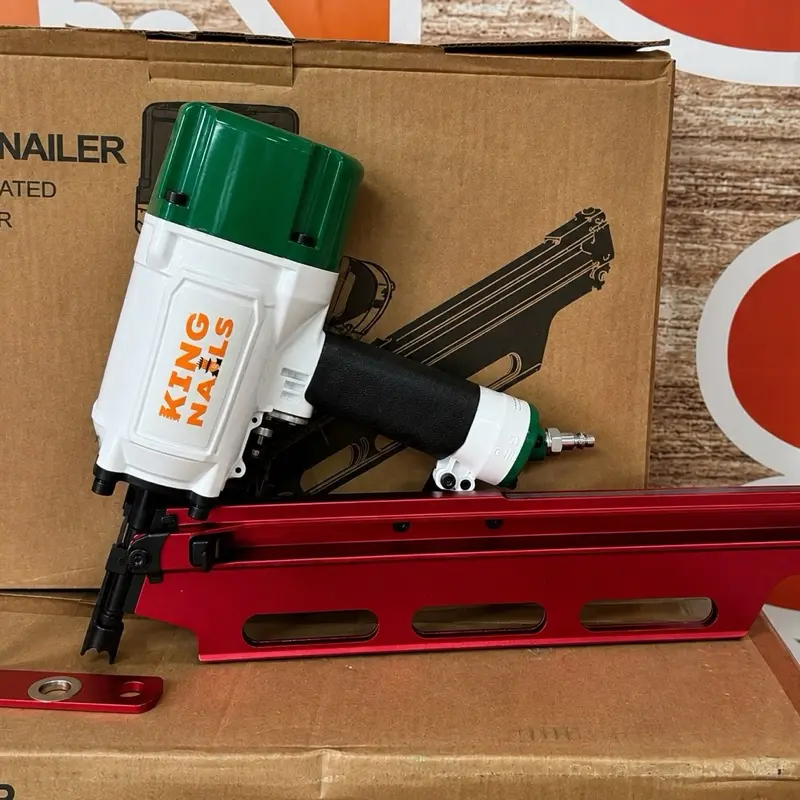 King Nails NR2183 Plastic Strip Framing Nailer Gun 21-Degree Pneumatic Tool for Heavy-Duty Construction with 64-70 Nail Capacity and 70-120 PSI Operation