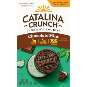 Catalina Crunch Protein Cookies, 4g Protein per Serving | Low-Sugar Sandwich Cookies | Gluten Free, Vegan | Keto Dessert Snacks - Chocolate Mint, 5.9 oz. (14 Count)