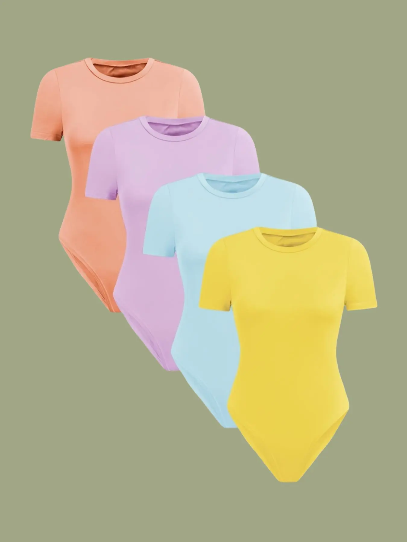 Women's Solid Color Fitted Shaping Round Neck Bodysuit, Casual Basic Short Sleeve Bodysuit for Summer, Ladies Clothes for Daily Wear, Fitted Shapewear Garment