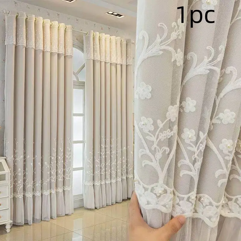 1pc European Style Country Curtains, Skirted Ruffle Design, Dual-Layer Blackout & Heat-Insulating Fabric, Minimalist Bedroom & Living Room Decor