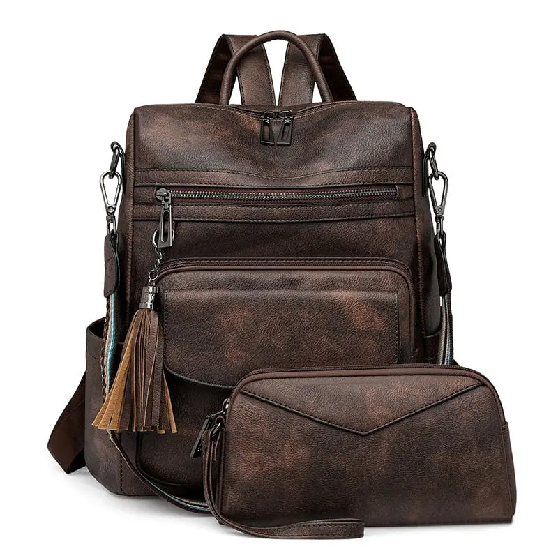 Women's Leather 15.6-Inch Laptop Backpack, Business Style Commuter Backpack with Purse for Airplane Travel, Backpack For Traveling On Airplane
