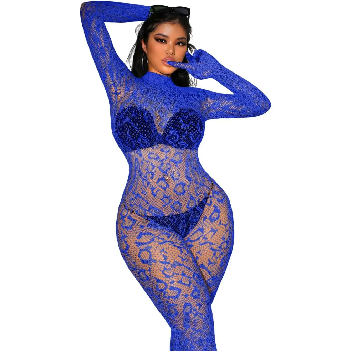 Lace Leopard  For Women, Fishnet Bodysuit Glow Party Club, Poster One count Mesh Full Body Rave Outfits