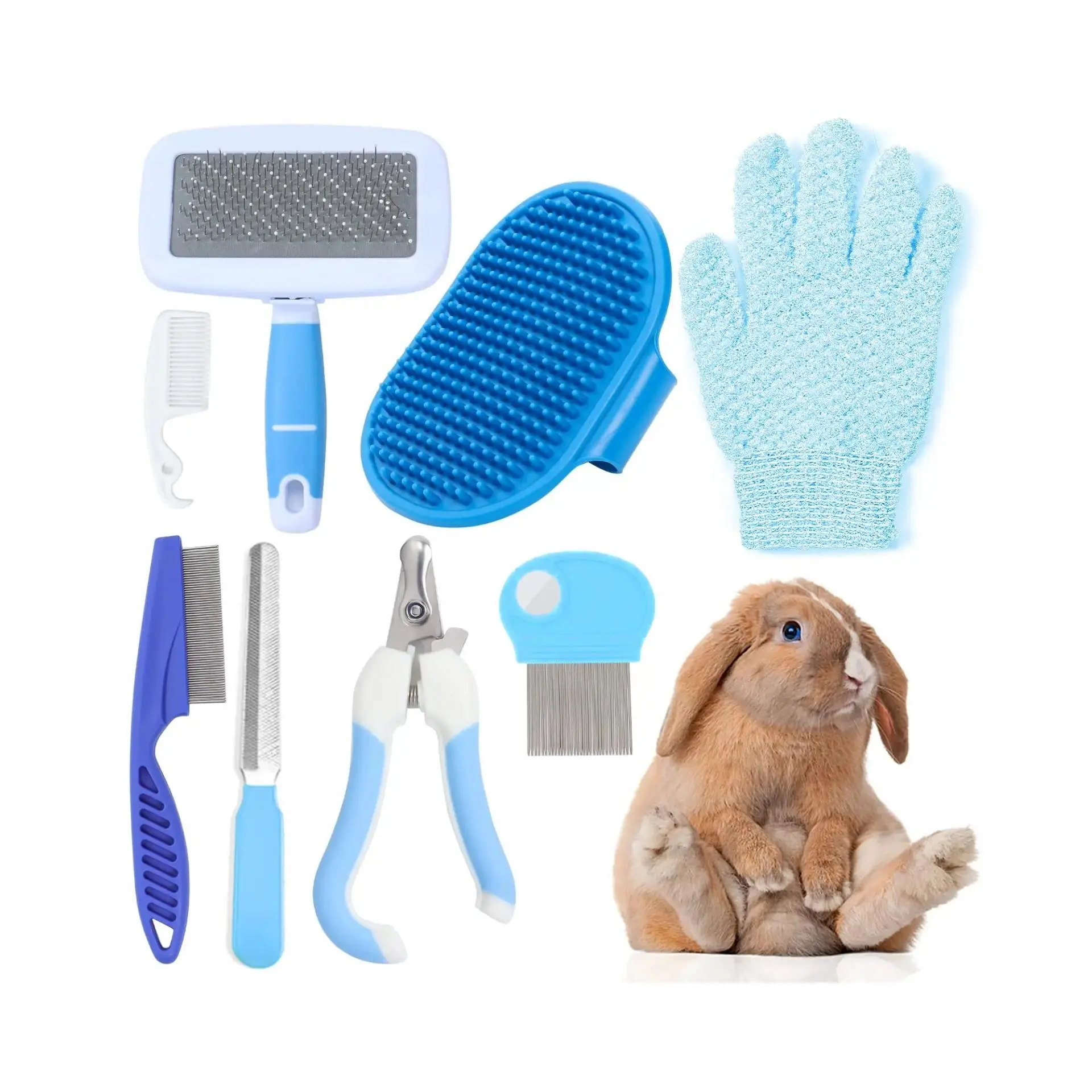 Rabbit Grooming Kit, 8 Counts/set Creative Pet Massage Cleaning Kit, Professional Pet Grooming Supplies, Grooming Tools