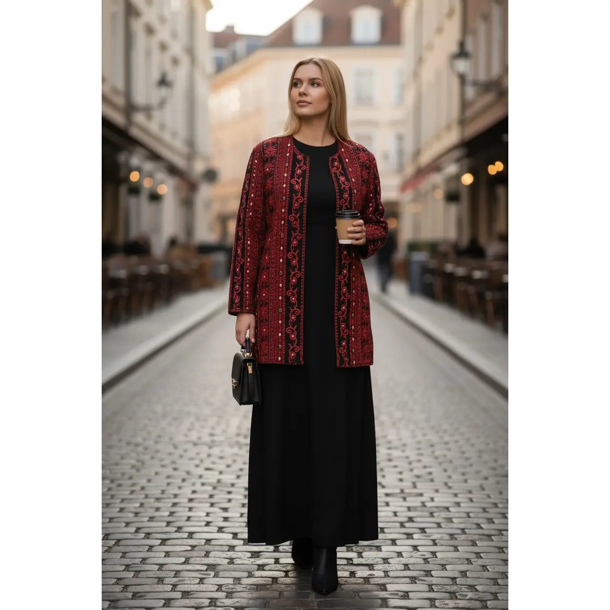 Women's Modest Embroidered Open Abaya Coat – Inner Layer with Belt | Modest Jacket (2 Sizes)