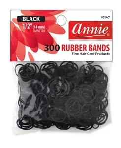 Annie 300 Rubber Bands Small One Size 1/2' Black Ponytail Elastic Hair Accessory
