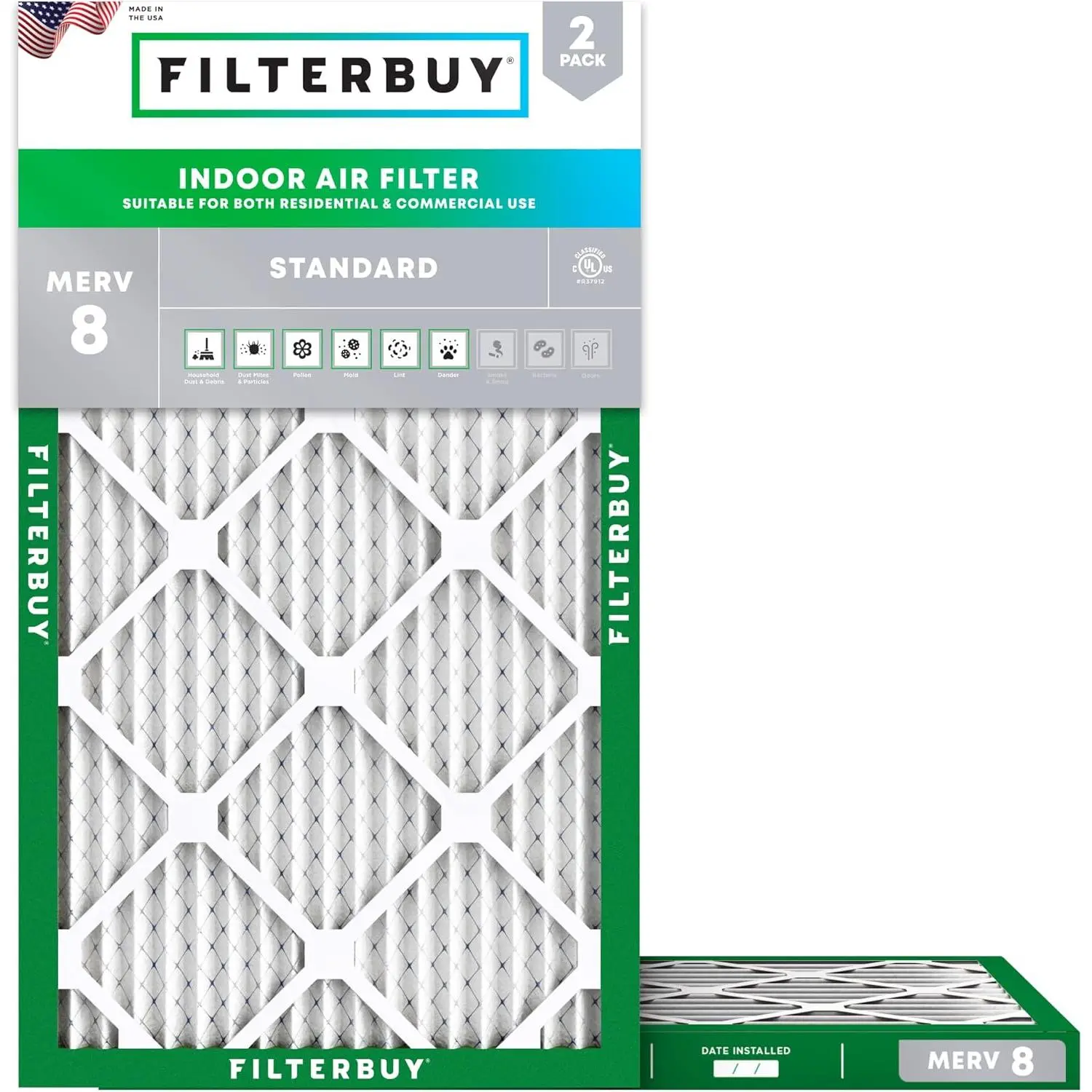 Filterbuy 13x21x1 Air Filter (2-Pack), Pleated MERV 8 Dust Defense HVAC AC Furnace Air Filters (Actual Size: 13.00 x 21.00 x 1.00 Inches)
