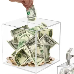 Clear Piggy Bank for Adults & Kids - Acrylic Money Savings Box for Cash & Coin, Must Break to Open, Unopenable Piggy Bank for Boys Girls(Clear, 4.72'')