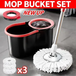Mop And Bucket Set with 360° Rotatable Mop 3 Microfiber Heads 61-Inch Adjustable  Stainless Steel Adjustable Extended Handle, Handle Efficient Cleaning Supplies