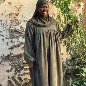 (No Returns)  Dubai Made Fall/Winter Matcha Green Corduroy Abaya Perfect for Cold Weather Comfortable & Stylish Abaya
