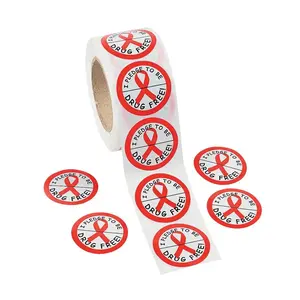 1 1/2" Bulk 500 Pc. Red Ribbon Week Pledge to Be Drug Free Paper Sticker Roll