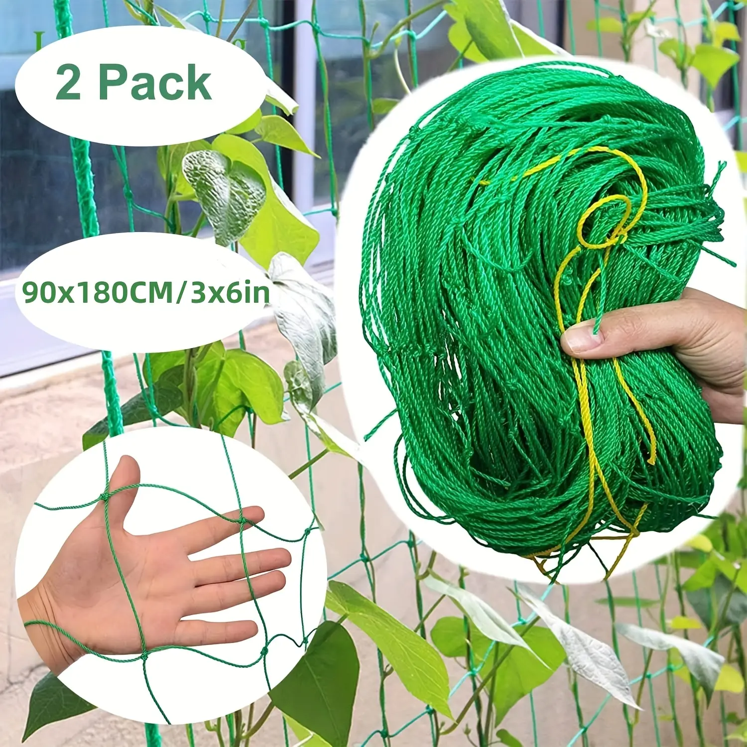 2/4pcs Sturdy Garden Trellis Netting Climbing Plant Support Net, 3 x 6 Ft (90 cm x 180 cm) Mesh Net with Yellow Straps for Growing Vines, Cucumbers and Climbing Vegetables