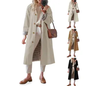 Tanming Womens Long Trench Coat Single-Breasted Windproof Plaid-Lined Overcoat Oversized Fashion  Basic Casual Outerwear TikTokShopBlackFriday