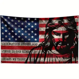 3x5 ft "One Country, One God" vibrant, fade-resistant "God Bless America" Christian flag, fun printed flag, suitable for home décor, easy to hang, holiday decoration flag, indoor party flag.