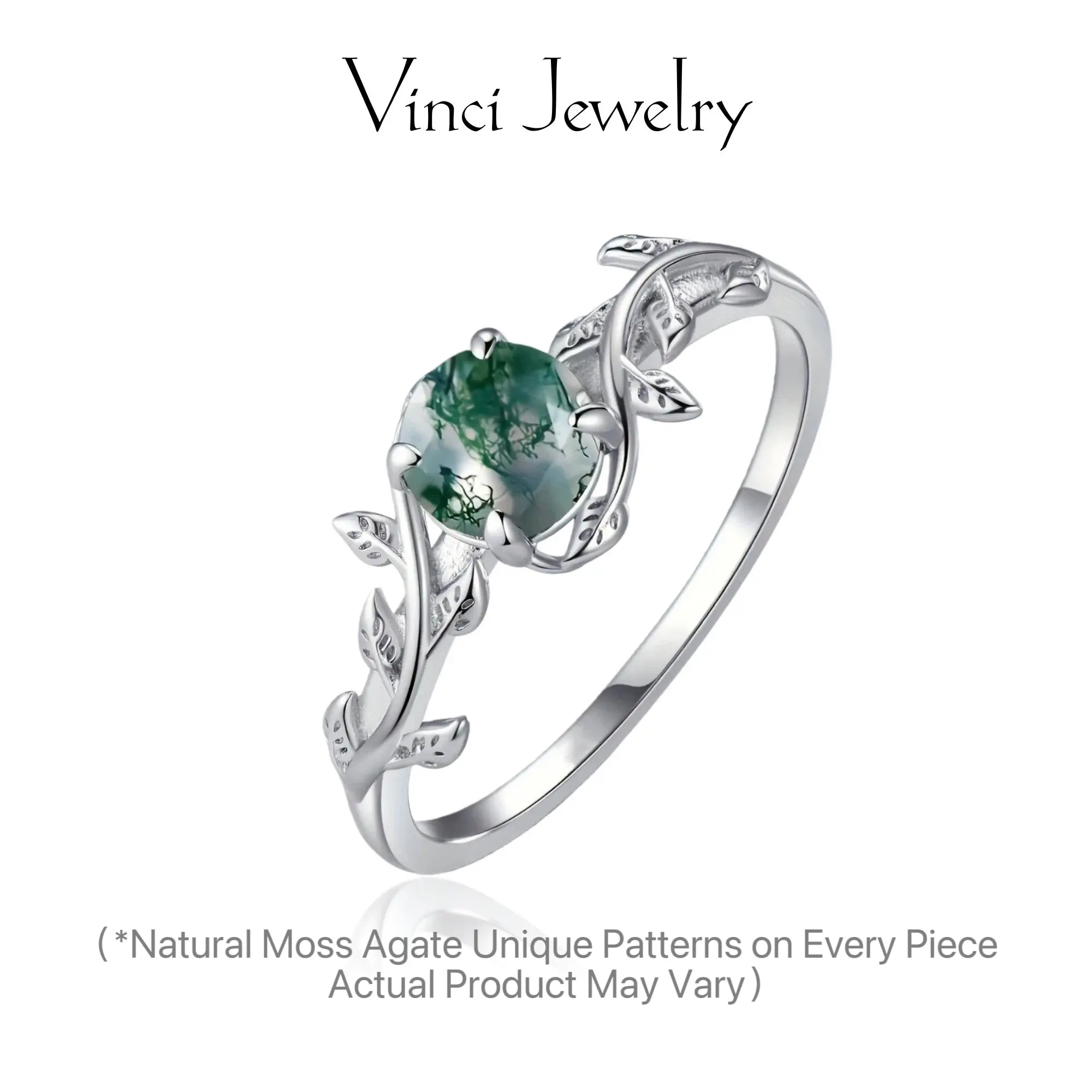 925 Natural Moss Agate Ring with Leaf Design, Elegant and Stylish Hypoallergenic Sterling Silver for Women, Perfect for Casual and Daily Wear, Engagement Ring Birthday Christmas Gift