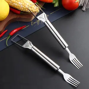 2 Pack 2-in-1 Watermelon Slicer and Fork Stainless Steel Fruit Cutter Tool for Watermelon, Mango, Pitaya, Portable for Camping, Picnics, Home, Parties Effortless Cubes
