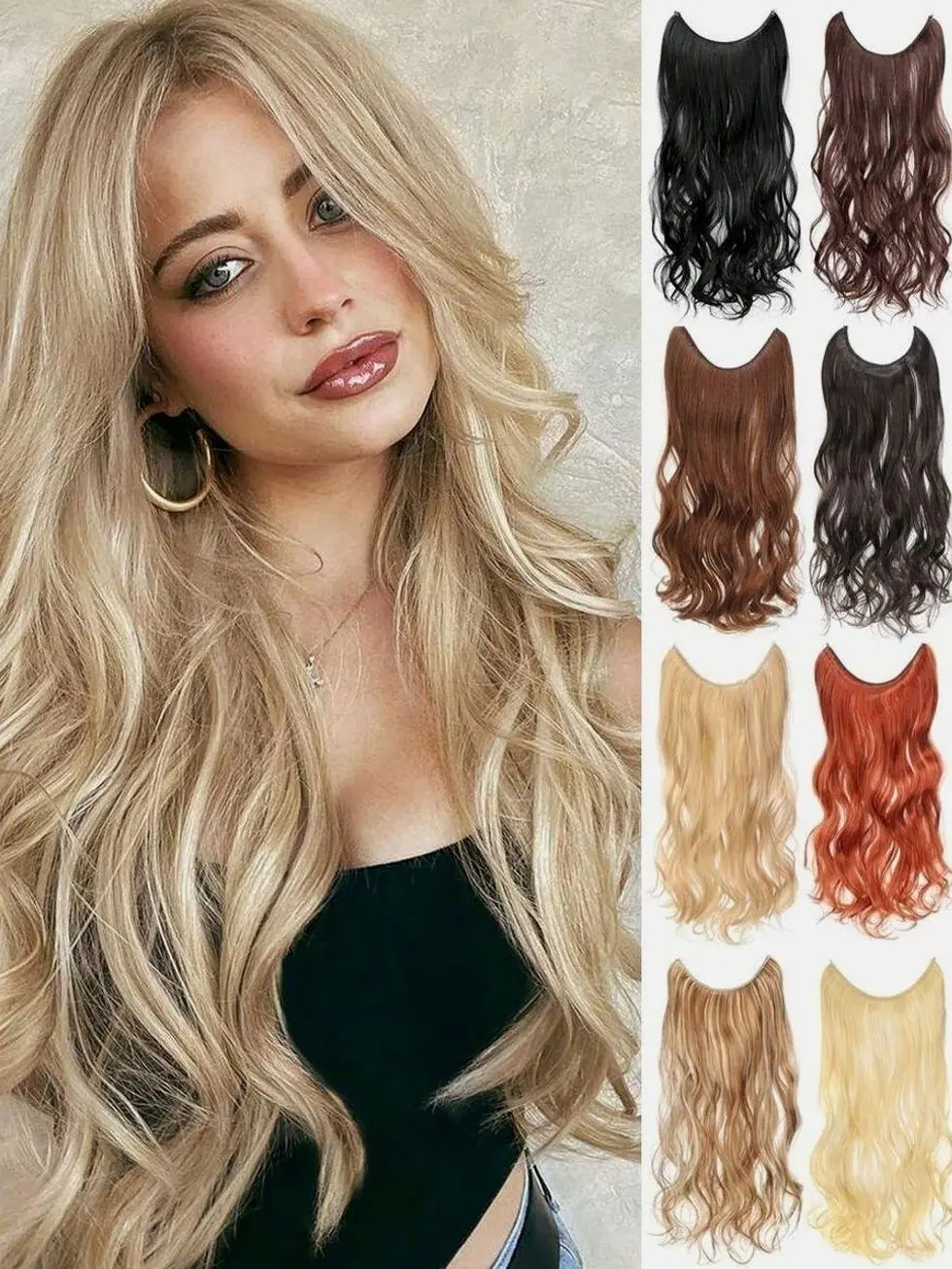 Halo Hair Extensions Invisible Wire Wavy Curly Long Synthetic Hairpiece For Women