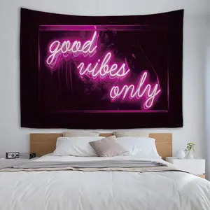 summervibes Durable Green Neon "Good Vibes Only" Wall Tapestry, 50x60in Decorative Home Accent, Bedroom Decor, Men's Room Decor, Apartment Items, Bedroom Gift Option