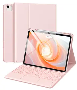 iPad Air 13 inch & Pro 12.9 Case with Keyboard - Multi-Touch Trackpad,, Detachable Folio Keyboard Cover for iPad Pro 12.9 (6th, 5th, 4th, 3rd gen), Air 13 M3/ M4/M2 (Pink)（There is no iPad inside.）