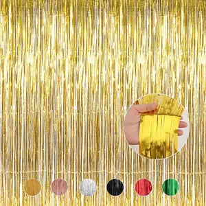 Gold Foil Fringe Curtains Metallic Tinsel Shimmer Curtain Party Backdrop Decorations,Pack of 4