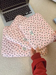 Korean Style Corduroy Floral Laptop Sleeve, Cute Shockproof Inner Bag, Three Colors Available, Fits 10-15.6 Inch Tablets and Laptops, Laptop Cover