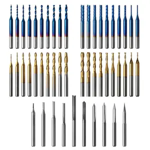 50pcs Tungsten Carbide End Mill Router Bits, 1/8'' Shank  Bit Set Including 2-Flute Straight Bit, Flat Nose & Ball Nose End Mill,