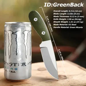 JoyRaining - Greenback Compact Fixed Blade Knife,6.3" Fixed Blade Knife with Sheath, Hunting Knife with Micarta Handle,Camping Fixed Blade Small EDC Knives for Hiking,Survival,gift#TikTokShopBlackFriday#TikTokShopCyberMonday outdoorf