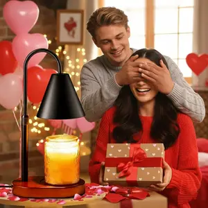 1 Black Dimmable Electric Candle Warmer, adjustable height, with timer, 2 candle bulbs, smokeless candle melting lamp, perfect for housewarming, bedroom decor, Valentine's Day gifts (candles not included)