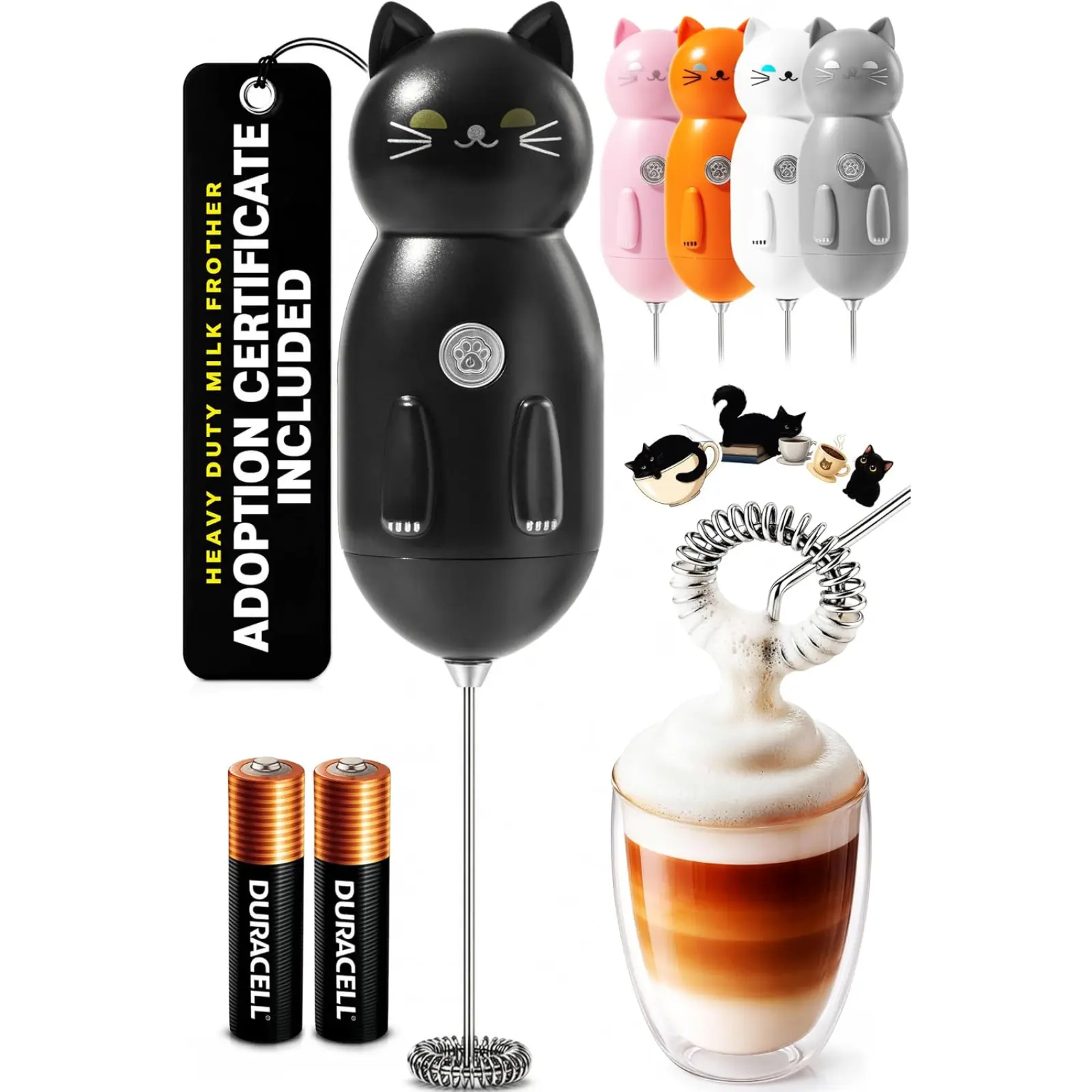 ZULAY Cat Milk Frother with Lifetime Warranty and Adoption Certificate - Heavy Duty Milk Frother for Coffee Lovers ZULAY Cat Milk Frother with Lifetime Warranty and Adoption Certificate - Heavy Duty Milk Frother for Coffee Lovers