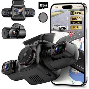 PRUVEEO 360 Degree View 4 Channel Dash Cam Front and Rear Inside Left Right, Dash Camera for Cars with CPL, Built-in GPS WiFi Night Vision, 24/7 Recording Parking Mode Monitor, Free 128G Card