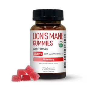 Organic Natural Lion's Mane Functional Mushroom Gummies, Strawberry Flavor, Health & Wellness Supplements for Clarity, Focus, Memory & Cognitive Function