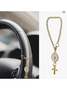 Retro cross with diamond inlay pendant for car steering wheel protection accessory