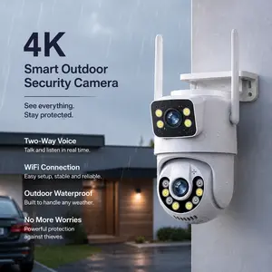 360 PTZ 4K Dual Lens No Blind Spots Outdoor Security Camera with 64GB SD Card Colorful Night Vision Two Way Speaker Audio Wireless Surveillance Remote Monitoring Local Coverage Cable