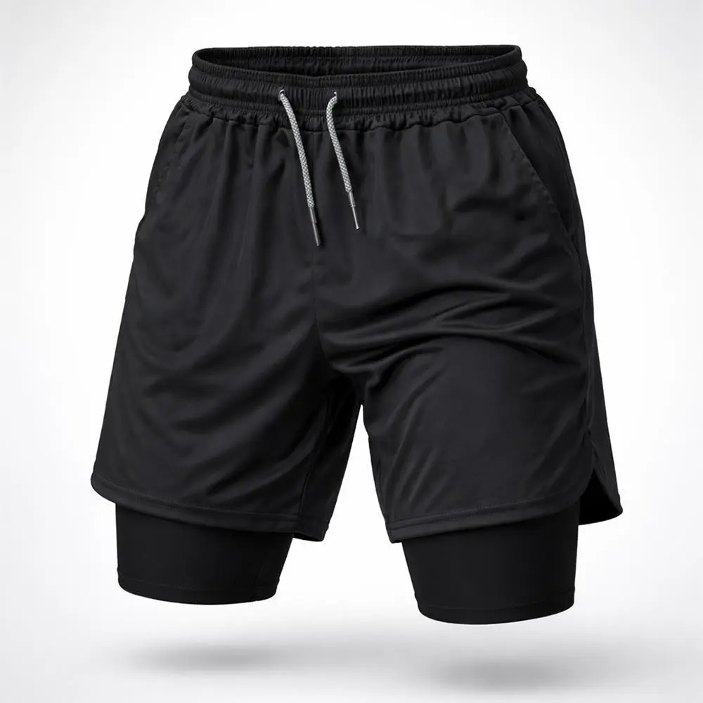 Solid Color Double-Layer Sports Shorts Men Outfits