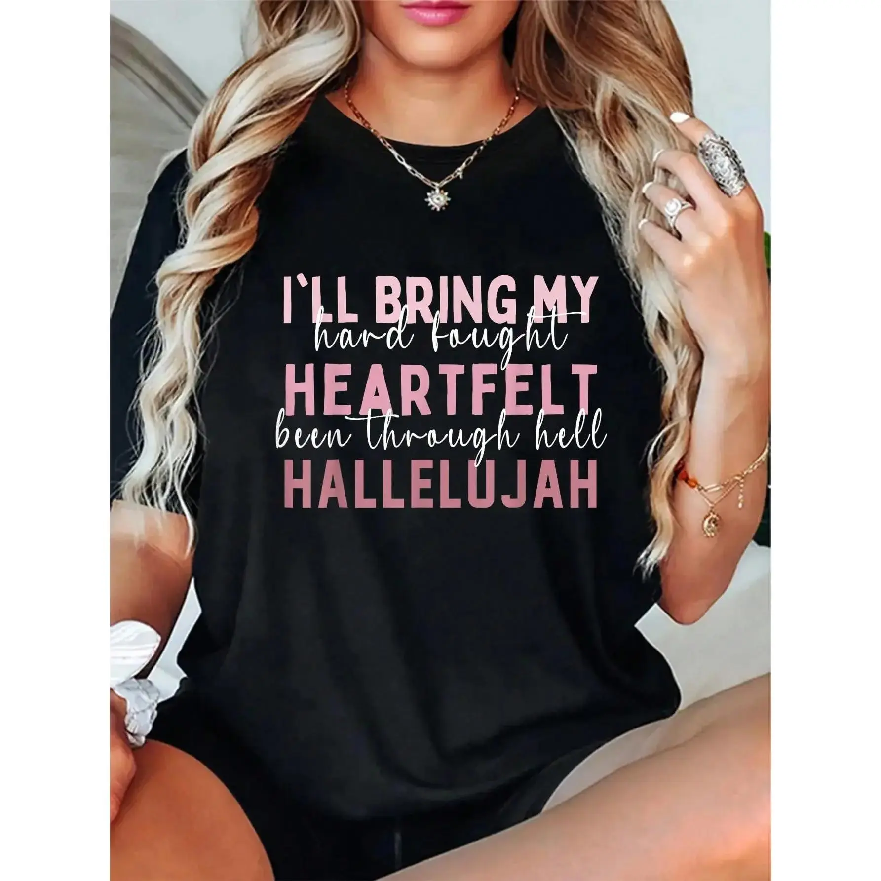I'll Bring My Hard Fought Heartfelt Hallelujah Jesus Women T-Shirt