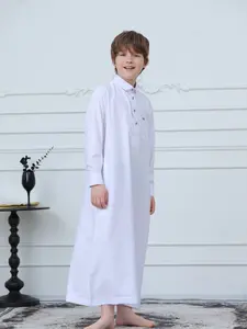 Children Muslim Traditional Robe, Boys, Modesty, Long Sleeve Design, Button Front, Chest Pocket, Loose Fit, Breathable Fabric, Ideal for Eid & Religious Events