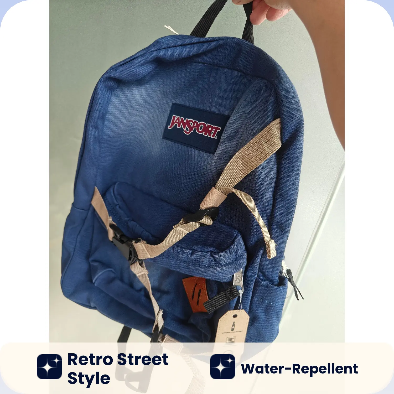 JanSport Vintage Washed Canvas Backpack, Classic School Daypack with Chest Strap for College & Daily Travel