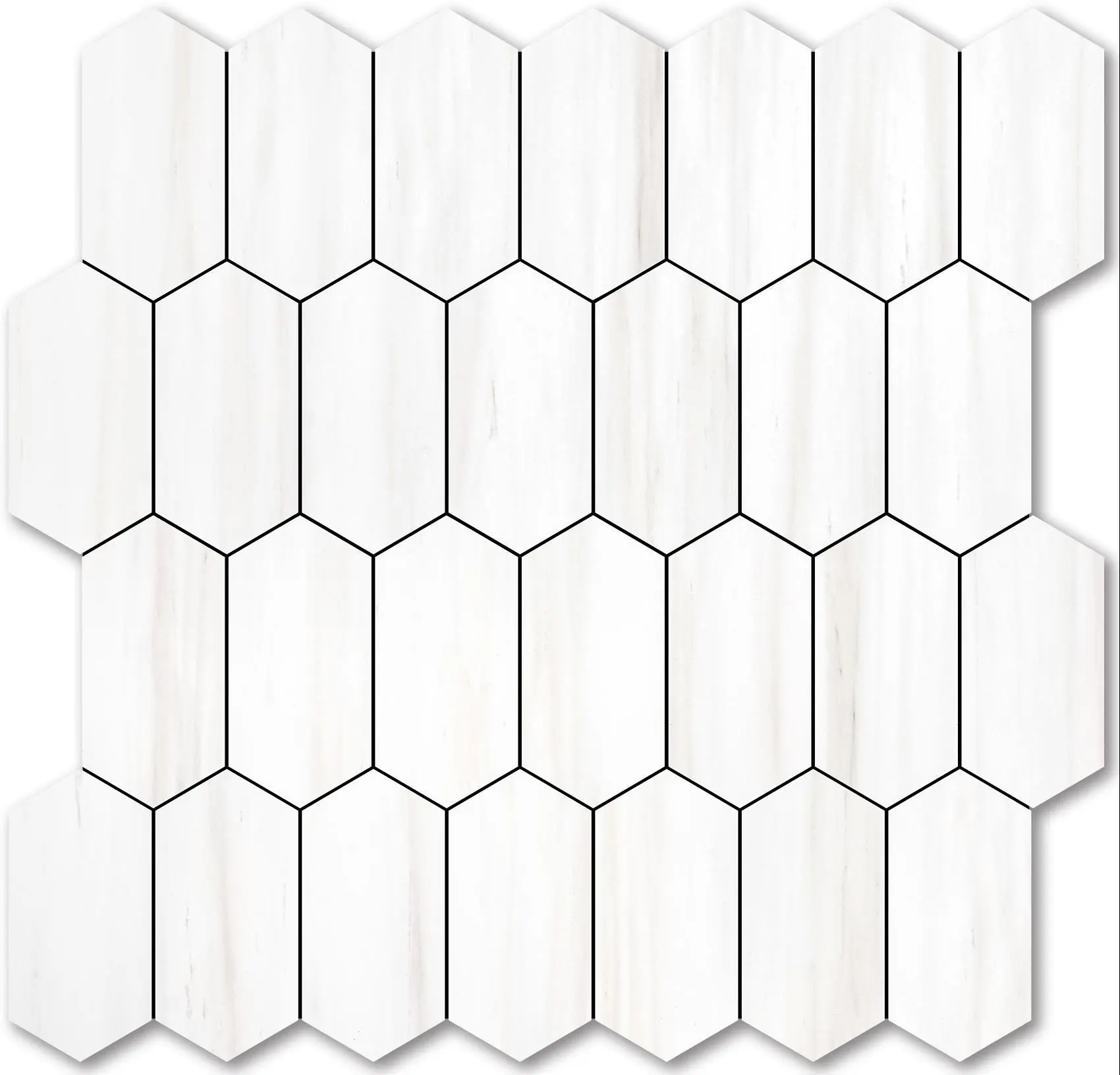 Vamos Tile Long Hexagon Peel and Stick Backsplash Tile - 10 Sheets Stick on Backsplash for Kitchen and Bathroom 12.4 x 12 Inch Glossy White Marble with Gold Veining PVC Self Adhesive Mosaic Wall Tiles