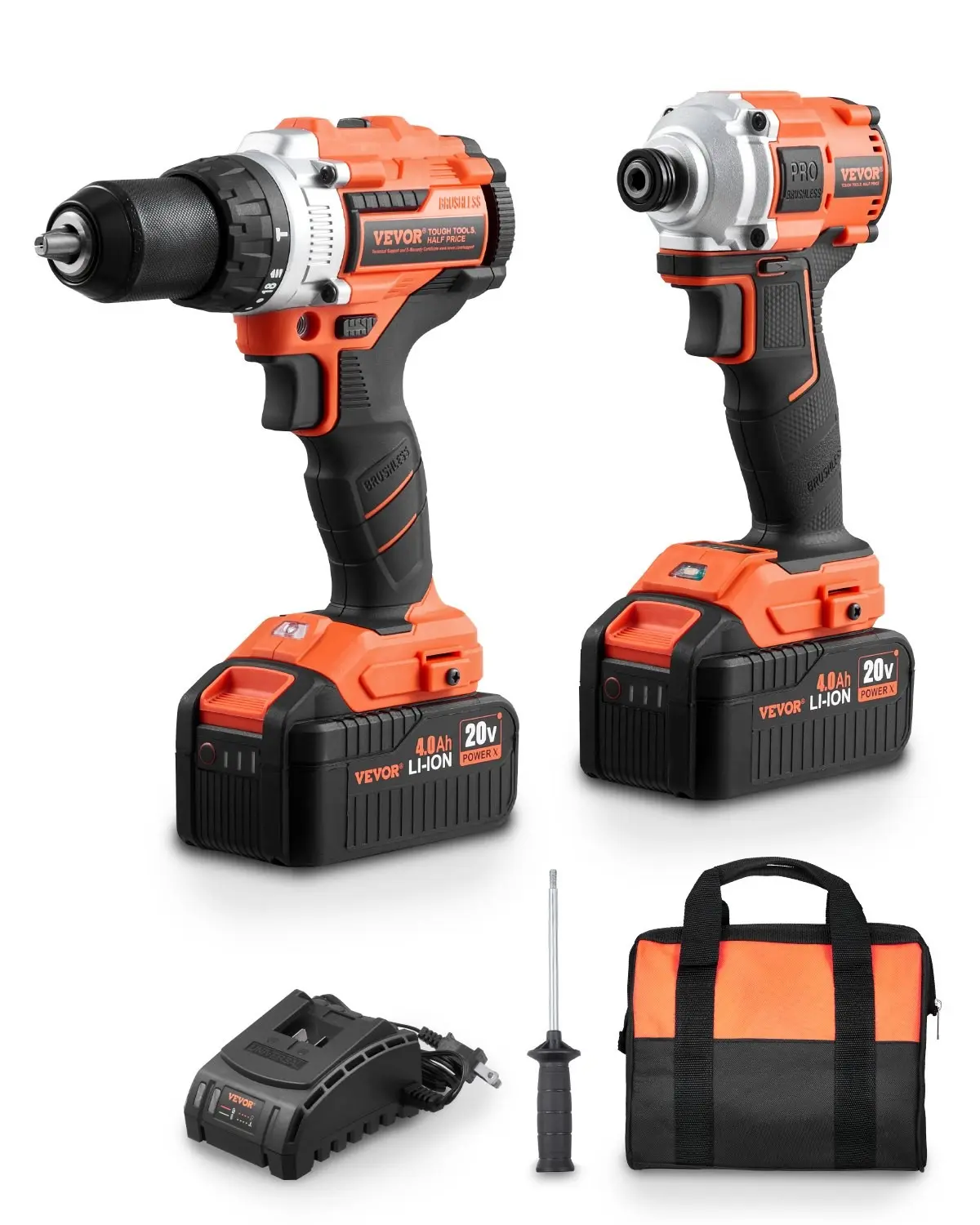 【Summerfinds】VEVOR 20V Max Cordless 2-Tool Power Combo KitHigh Torque Impact & Impact Drill CombinationLightweight Rechargeable Drill Set with 4.0 Ah BatteriesEssential Power Tools, Cordless Battery-Powered Tools