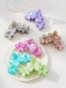 6-piece set of marble dopamine colored three flower clip, women's autumn and winter sweet and casual fashionable hair accessory, suitable for daily wear during travel and vacation