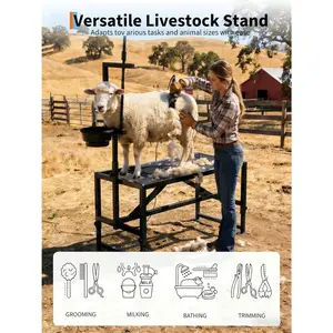 Garvee Heavy Duty 400LBS Goat Stand with Feed Container, 35 Inch Goat Milking Stand with Adjustable Headpiece and Legs, Cattle Table for Care, Shearing, Physical Examination, Black