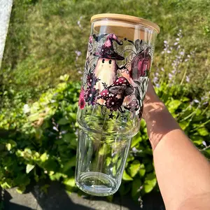 Purple Ghost 40oz Clear Glass Tumbler with Handle