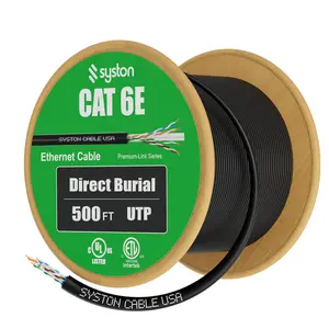 SYSTON Cat6E Direct Burial Ethernet Cable 600MHz 10Gbps 23AWG Pure Copper LAN Wire Waterproof Gel Filled for Outdoor Gaming PoE Wet Location