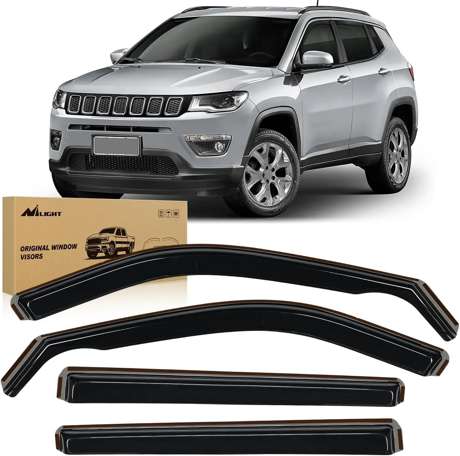 Nilight Vent Window Visors for Jeep Compass Vehicle 2017-2026, Inside Mount Smoke Tinted Rain Guards, Low Profile Wind Deflectors for Ventilation, 4PCS