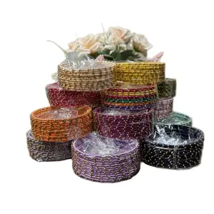 Elegant Metal Bangles Set with Thread and Golden Dots Design in Various Colors & Size 2.8" for Women Perfect for Any Occasion and Party