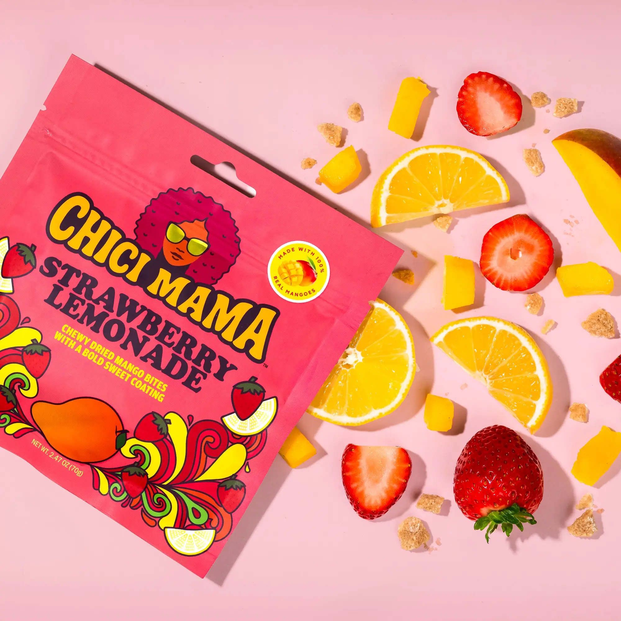 Chici Mama Strawberry Lemonade-Flavored Tangy Sweet-Spicy Chewy Dried Mango Snack, 270g Healthy Better-For-You Tropical Fruit Sweet Treat, Healthy Snacks