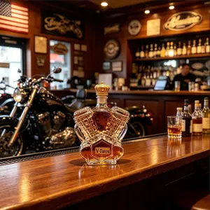 Novelty V-Twin Engine Liquor Bottle 350ML, Hand Blown Glass Whiskey Decanter, Industrial Bar Decor, Perfect Gift for Motorcycle Enthusiasts