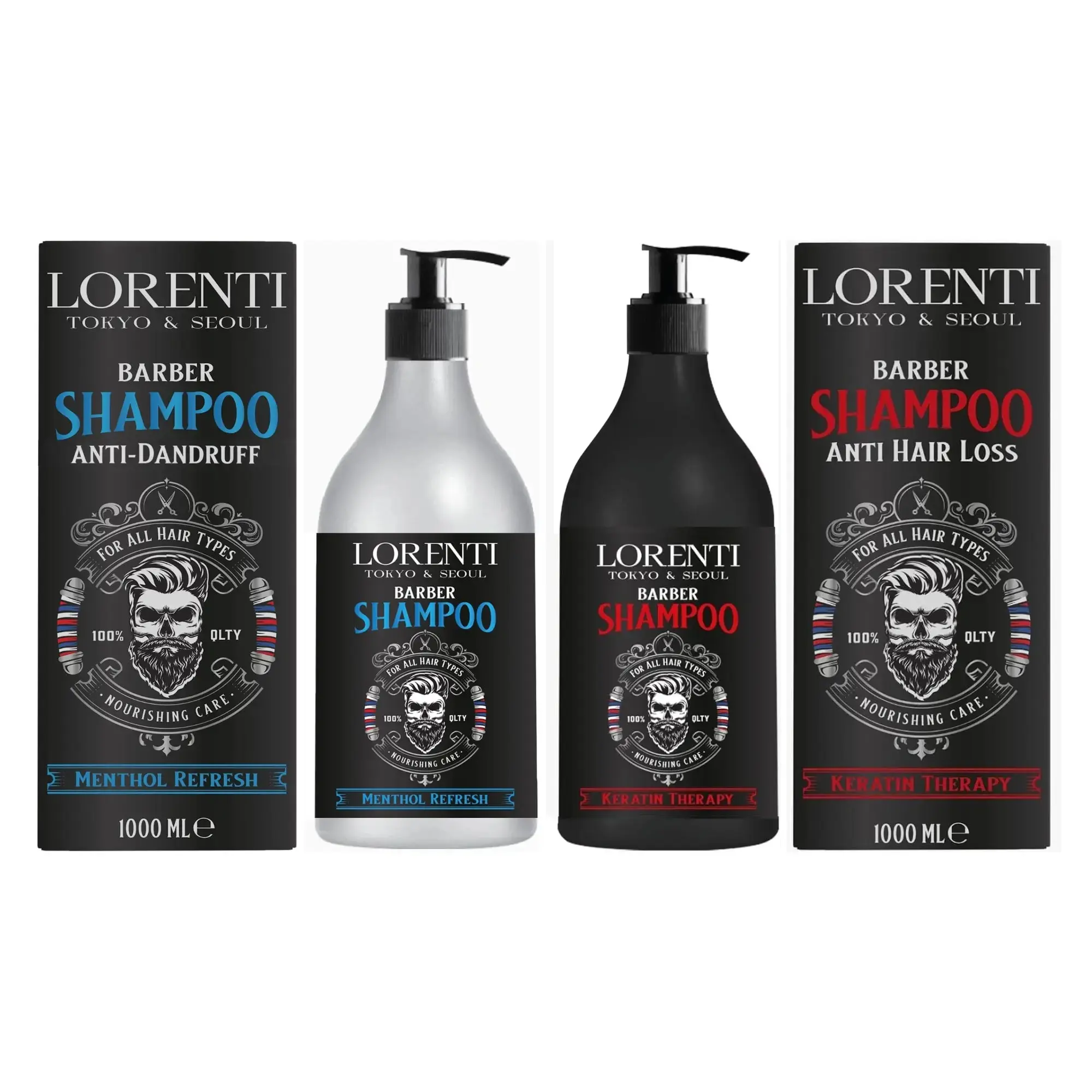 Lorenti Professional Men's Barber Shampoo 1000ml - Anti-Dandruff Menthol or Anti-Hair Loss with Keratin, Professional Cleansing Formula, Contains-Keratin, Cooling The Scalp, Designed For Men’s Hair Care