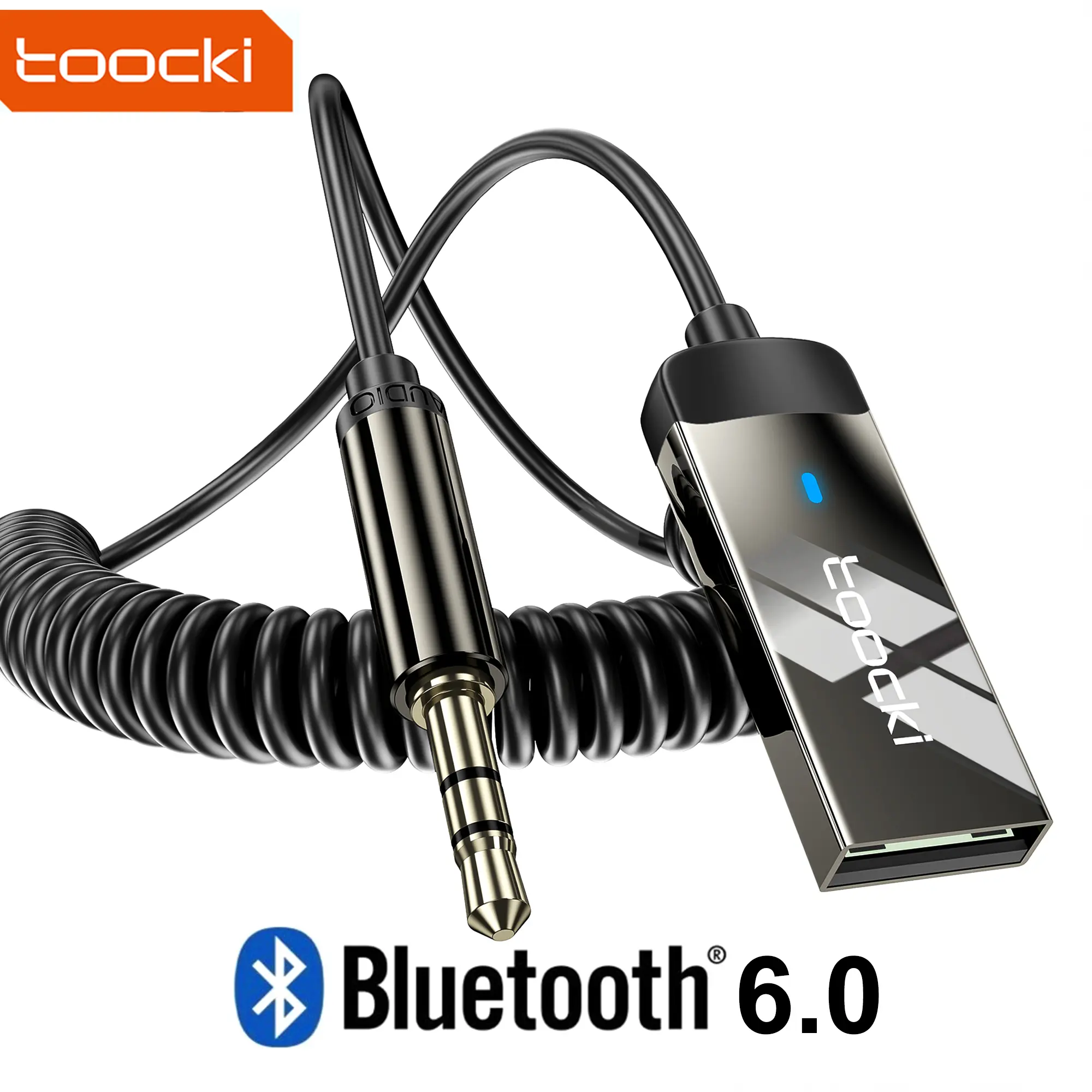 toocki Aux to Bluetooth 6.0 Adapter 3.5mm Bluetooth Receiver for Car USB 2.0 to 3.5mm Jack Kit with Built-in Microphone Aux Input for Hands-Free Calls Compatible with Car Speaker and Home Audio