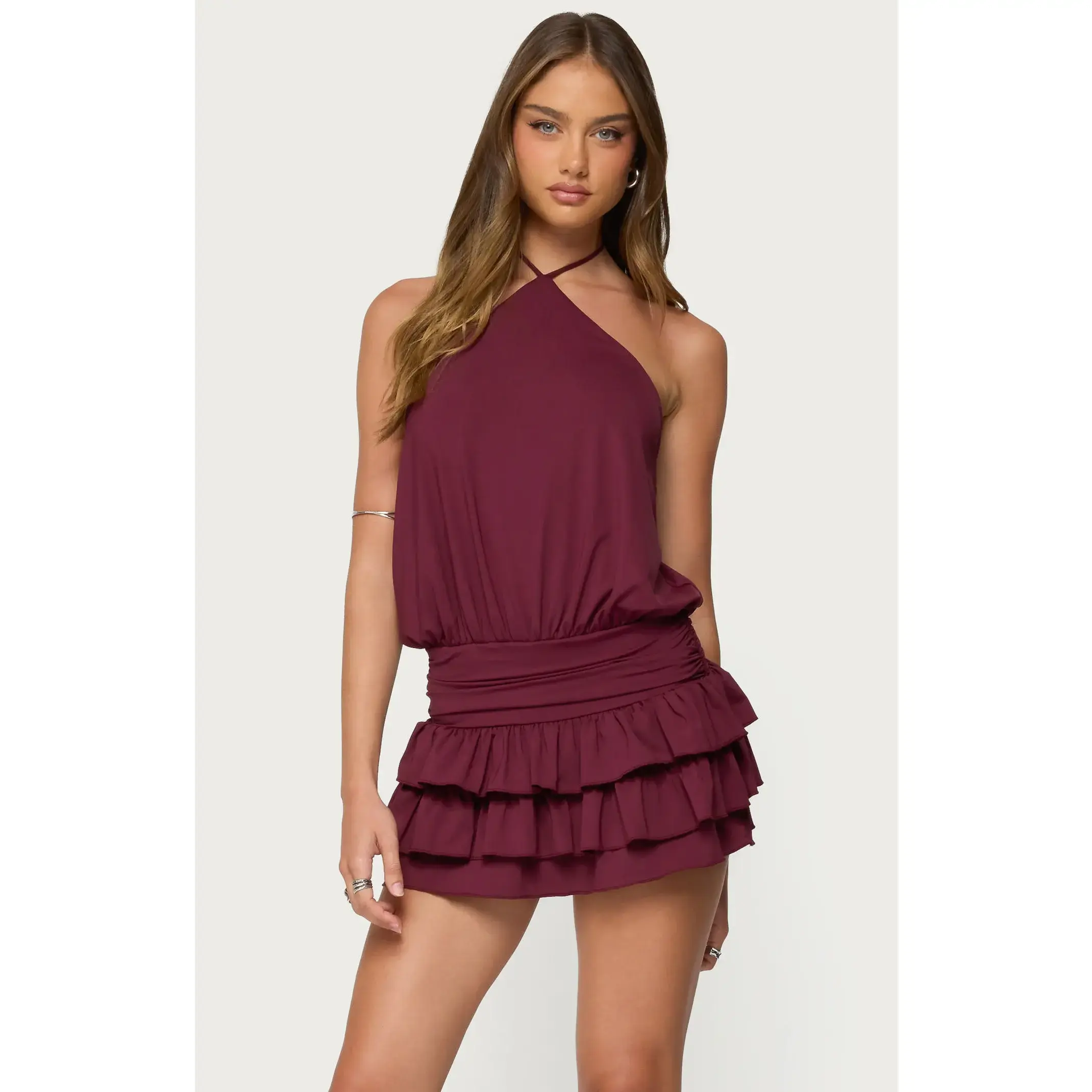 Edikted Women's Fontella Ruffled Halter Neck Romper