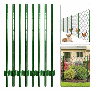 8 Pack Heavy Duty Metal Fence Posts – 4FT/5FT/6FT/7FT U-Channel Steel Stakes, No Dig Garden & Farm Fence, Black/Green